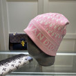 Christian Dior Band And Oblique Motif Beanie Wool Knit In Pink/White