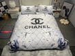 Chanel Logo And Flower Pattern On Lozenge Background Bedding Set