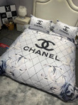 Chanel Logo And Flower Pattern On Lozenge Background Bedding Set