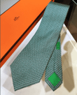 Hermes Incline H Pattern Neck Tie Cravatta In Green