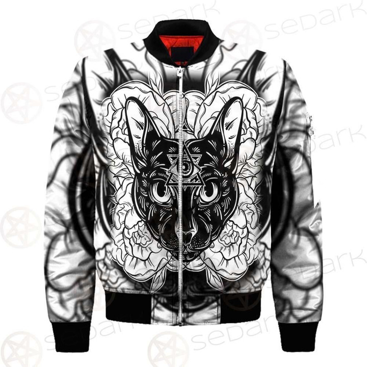 Ustration Of Cat With Flowers Bomber Jacket