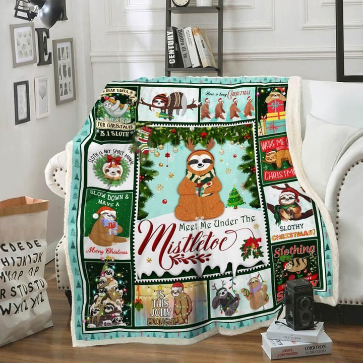 Sloth Mistletoe Christmas Blanket, Christmas Sherpa Blanket, Xmas Gift Sherpa Blanket