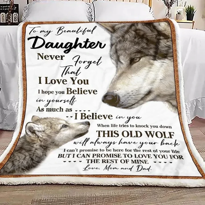 Parents To Daughter Wolf Fleece Blanket - Quilt Blanket | Gift for Daughter