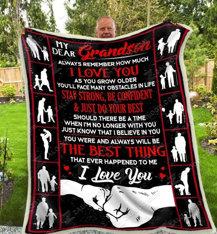 To My Grandson Fleece Blanket - Quilt Gift For Grandson, I Love You