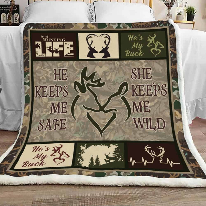 Hunting Life, He Keeps Me Safe, She Keeps Me Wild Sherpa Blanket