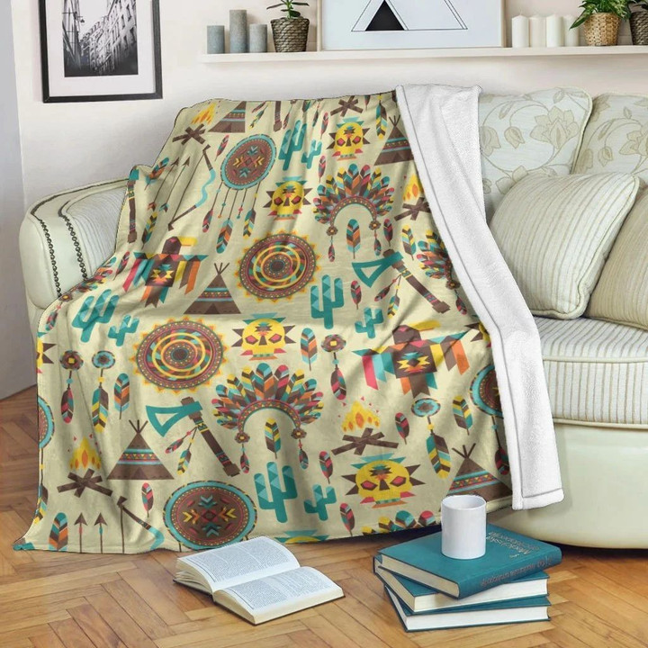 Native American Premium Blanket - Native Pattern 80 Fleece Blanket
