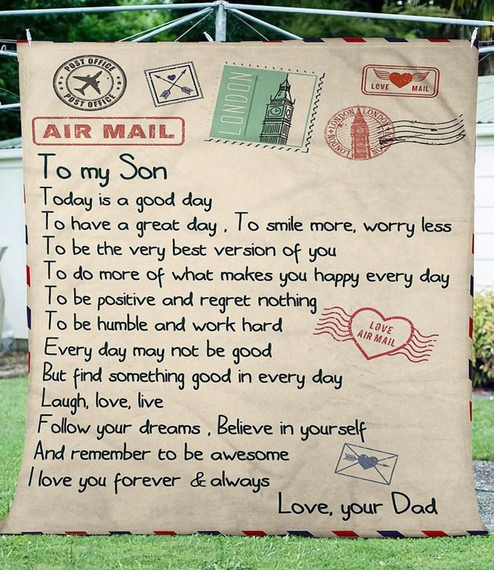 Air Mail, Letter From Dad To Son - Gift For Son 2 Fleece Blanket - Quilt Blanket