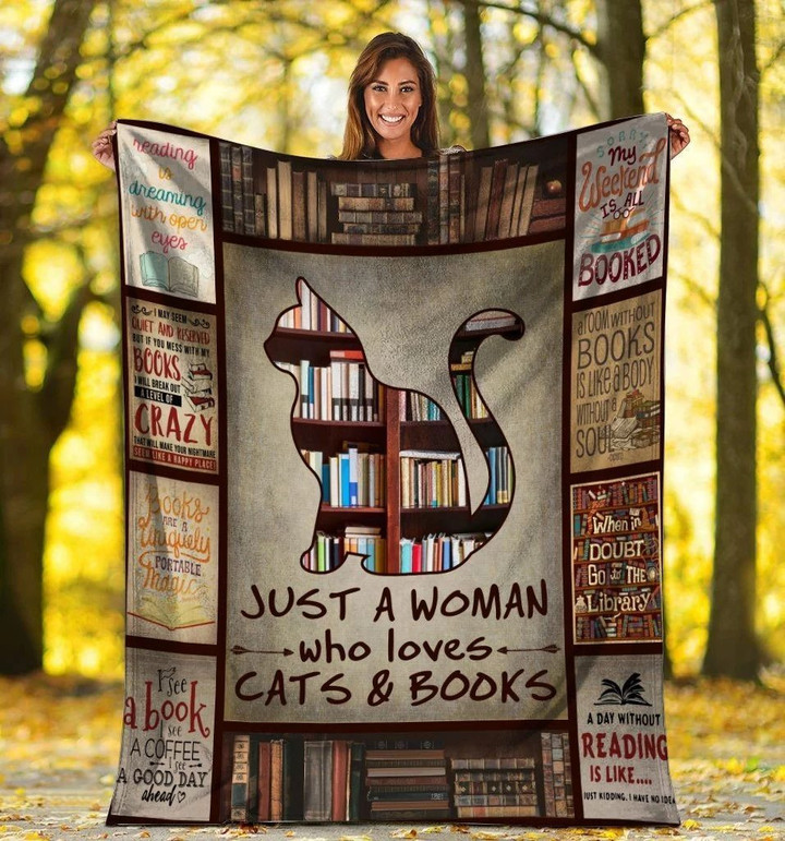 A Woman Who Loves Cats And Books Fleece Blanket