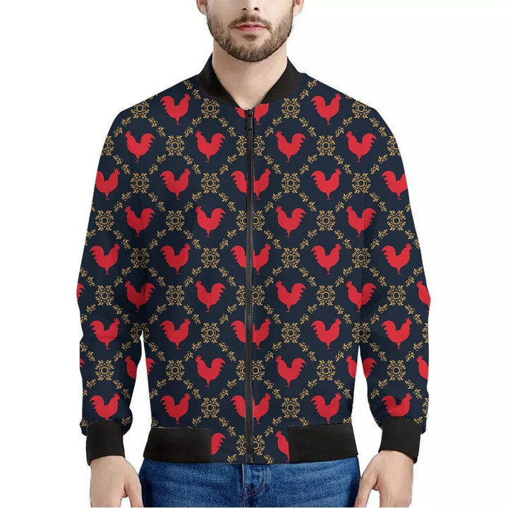 Red Rooster Pattern Print Men's Bomber Jacket