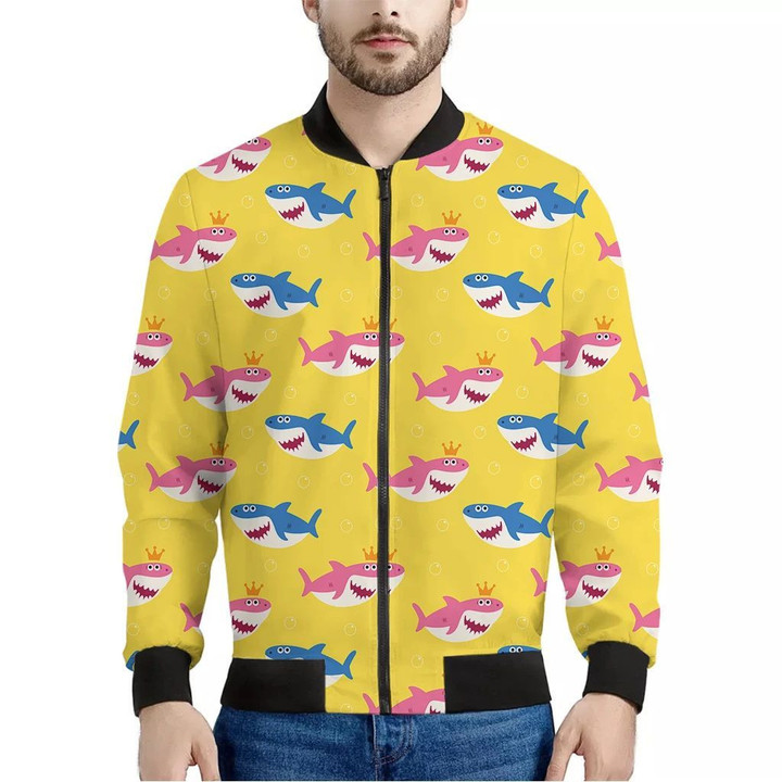 Pink And Blue Shark Pattern Print Men's Bomber Jacket
