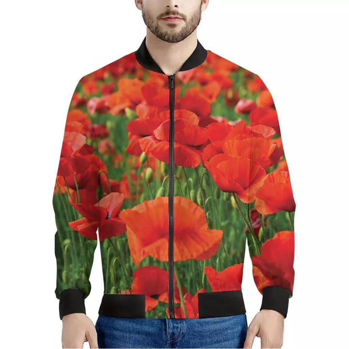 Remembrance Day Poppy Print Men's Bomber Jacket