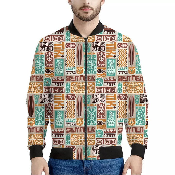 Tropical Tiki Pattern Print Men's Bomber Jacket