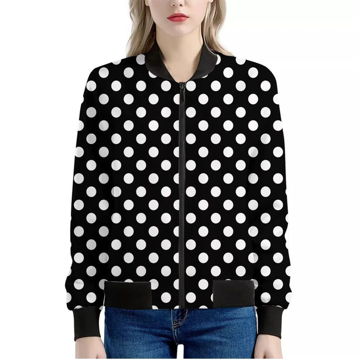 Black And White Polka Dot Pattern Print Women's Bomber Jacket
