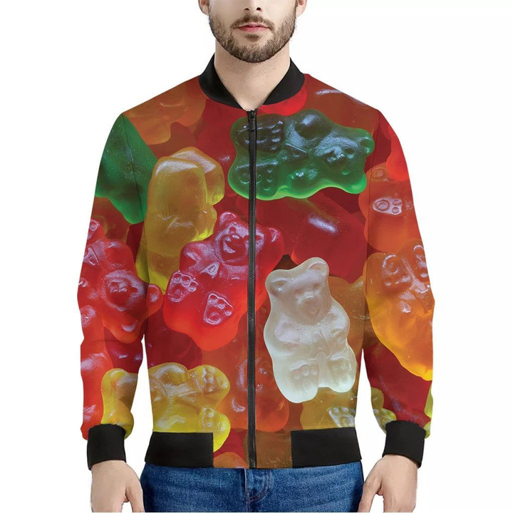 Sweet Gummy Bear Print Men's Bomber Jacket