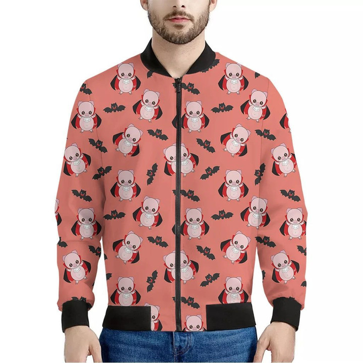 Dracula Pig Pattern Print Men's Bomber Jacket