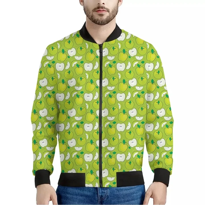 Green Apple Fruit Pattern Print Men's Bomber Jacket
