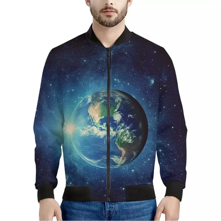 Earth And Space Print Men's Bomber Jacket
