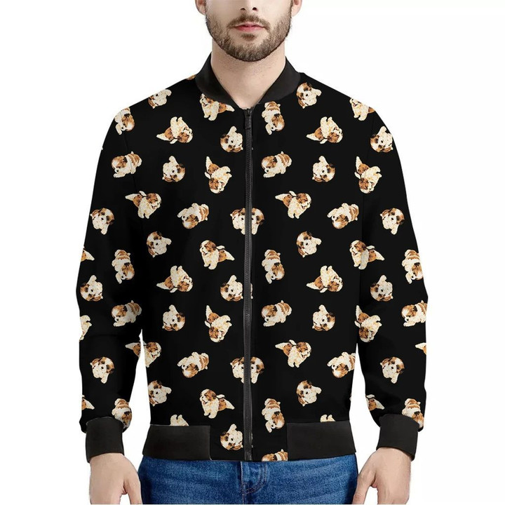 Shih Tzu Puppy Pattern Print Men's Bomber Jacket