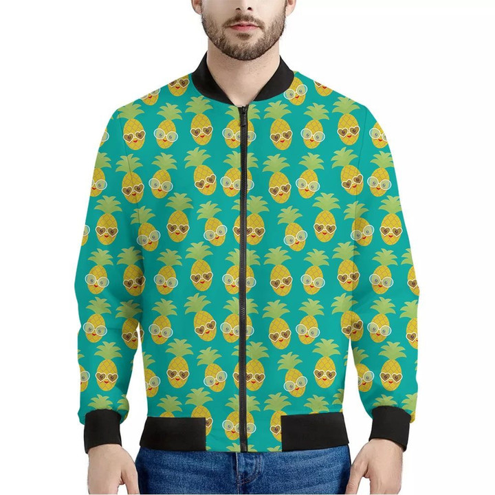 Pineapple Emoji Pattern Print Men's Bomber Jacket