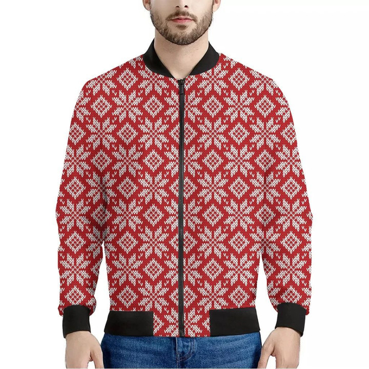 Xmas Nordic Knitted Pattern Print Men's Bomber Jacket