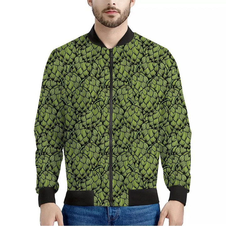 Green Hop Cone Pattern Print Men's Bomber Jacket