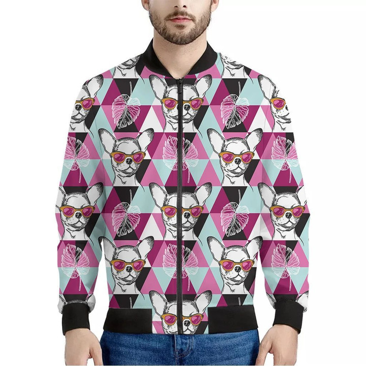 Hipster Chihuahua Pattern Print Men's Bomber Jacket