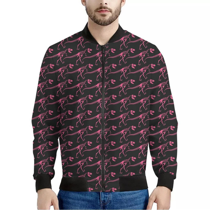 Pink Tyrannosaurus Fossil Pattern Print Men's Bomber Jacket