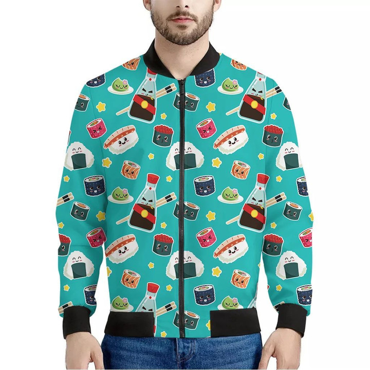 Cute Japanese Sushi Pattern Print Men's Bomber Jacket
