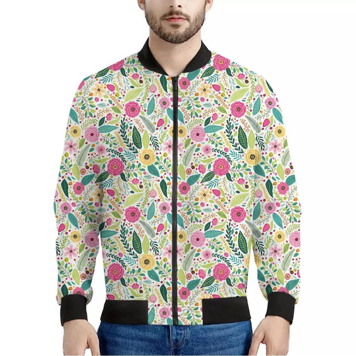 Girly Spring Flower Pattern Print Men's Bomber Jacket