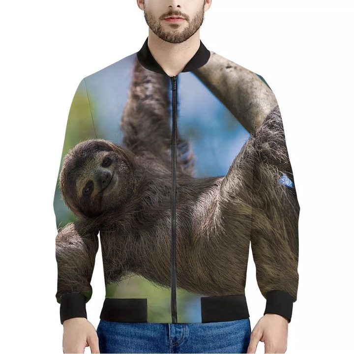 Happy Sloth Print Men's Bomber Jacket