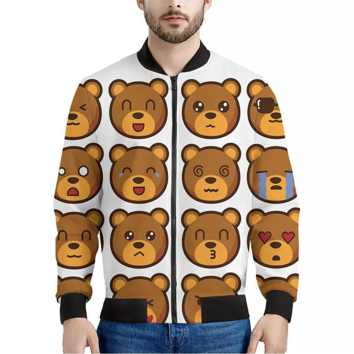 Teddy Bear Emoji Print Men's Bomber Jacket