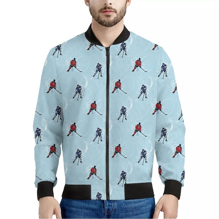Ice Hockey Players Pattern Print Men's Bomber Jacket