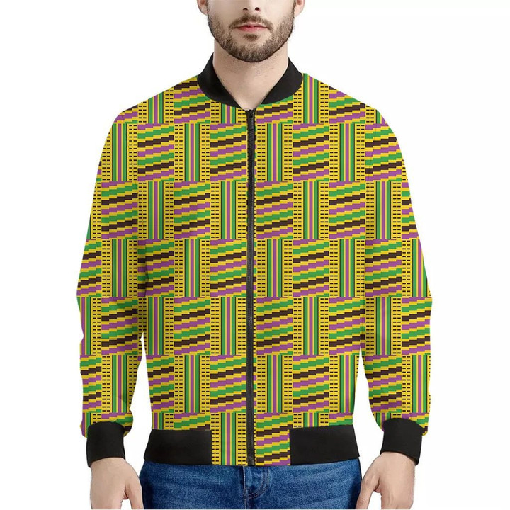 Ghana Kente Pattern Print Men's Bomber Jacket