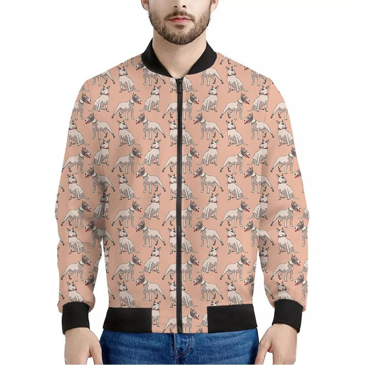 Orange Bull Terrier Pattern Print Men's Bomber Jacket