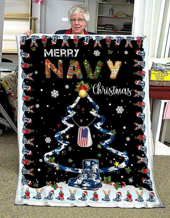 Merry Navy Christmas Gift Birthday Cl11120830Mdf Sherpa Fleece Blanket