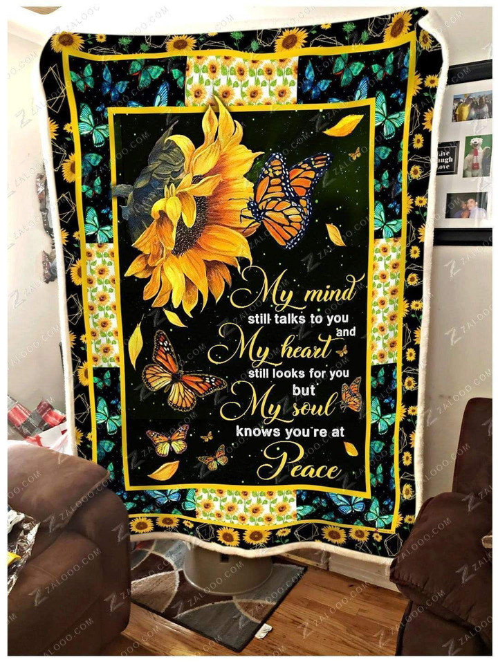 Sunflower Butterfly My Soul Knows You Re At Peace Sherpa Fleece Blanket