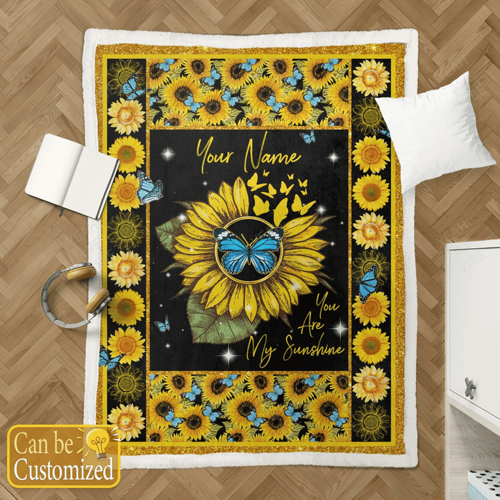 Butterfly Sunflower Personalize Custom Name Blanket
