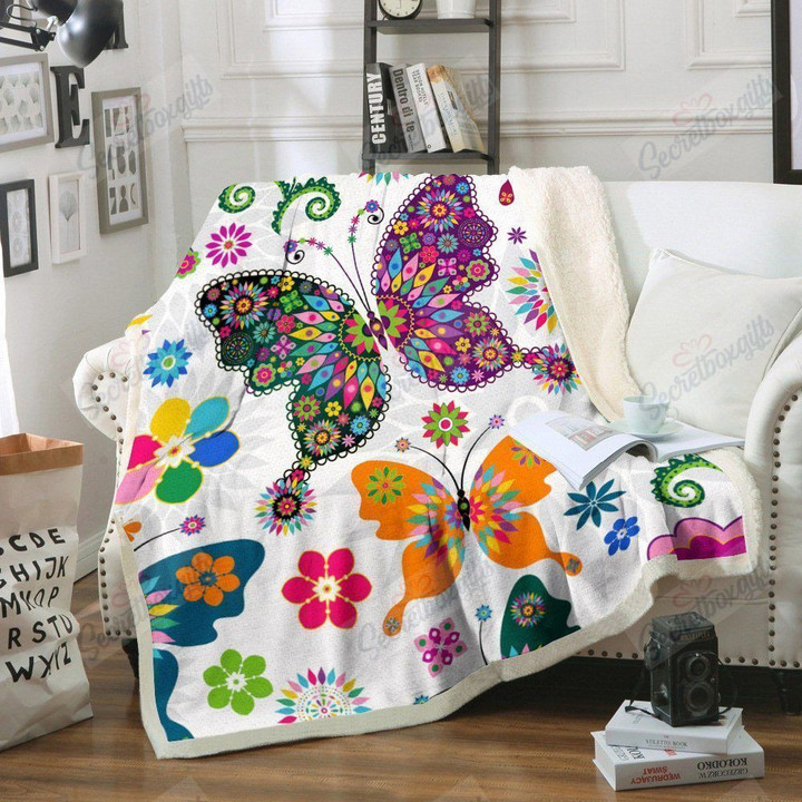 Butterfly Flower Color Fleece Blanket