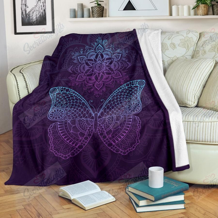 Purple Butterfly Mandala Fleece Blanket