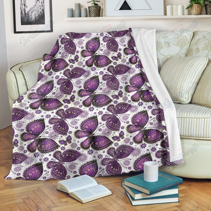 Purple Butterfly Pattern Fleece Blanket