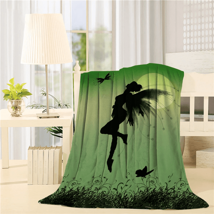 Sweet Fairy Flying To Moon With Butterfly Throw Blanket