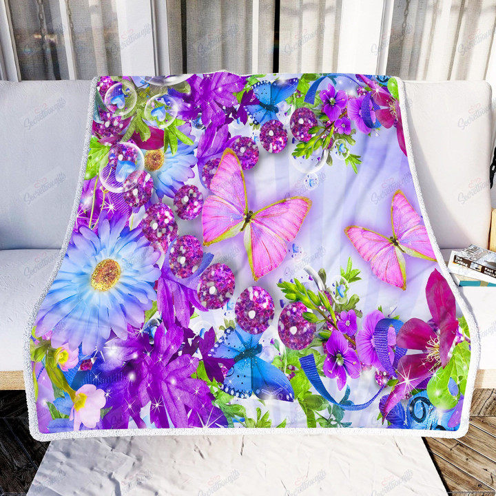 Purple Butterflies Fleece Blanket