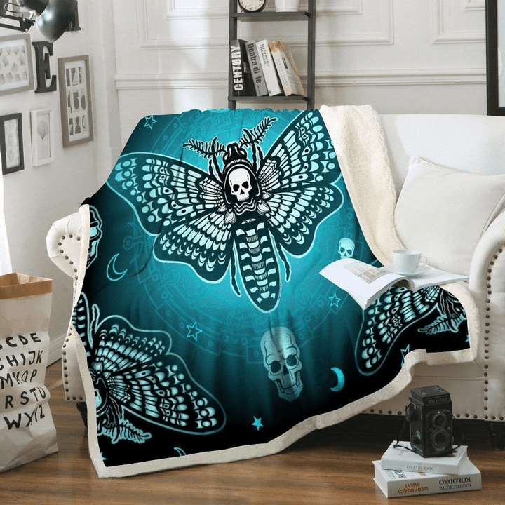 Butterfly Skull Fleece Blanket, Sherpa Blanket