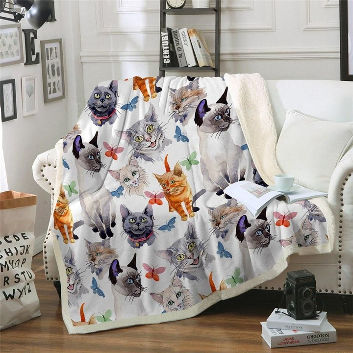 Cat Butterfly Fleece Blanket All Over Prints