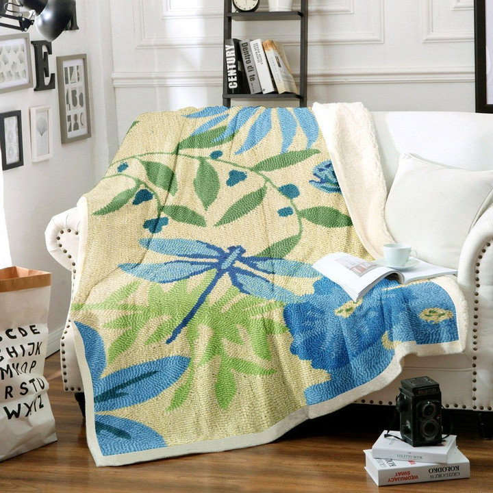 Butterfly And Dragonfly Sherpa Fleece Blanket