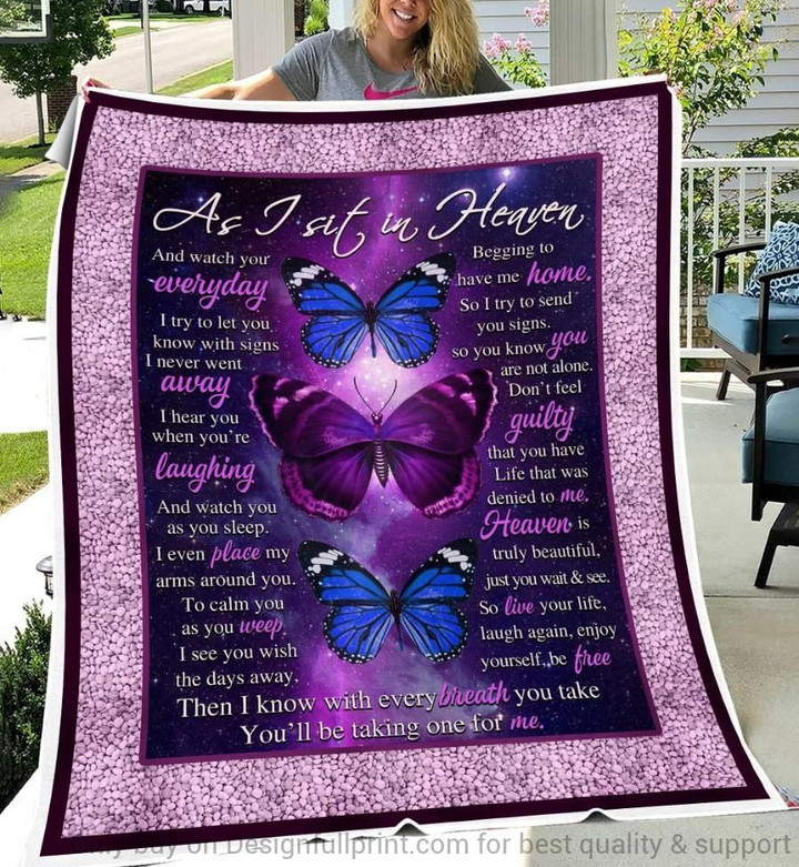 Gift For Butterfly Lover Purple Butterfly As I Sit In Heaven Sherpa And Quilt Blanket