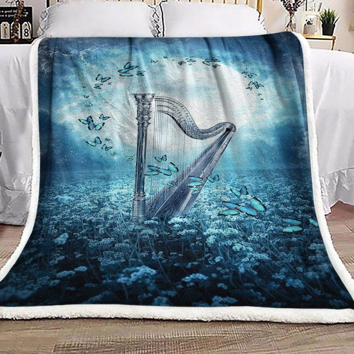 Whimsical Fantasy Harp Fleece Blanket