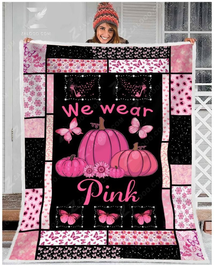 Pink Pumpkin Butterfly We Wear Pink Fleece Blanket