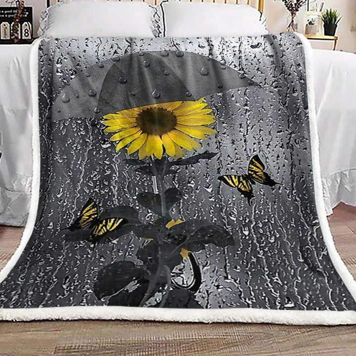 Sunflower Butterfly Umbrella Fleece Blanket All Over Prints