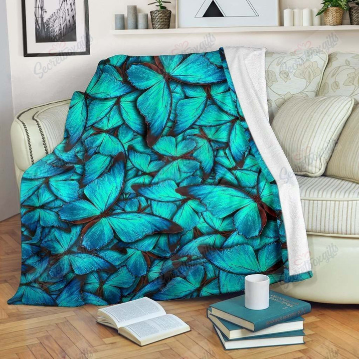 Turquoise Butterfly Fleece Blanket